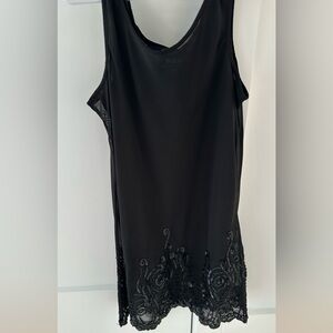 Ralph Lauren Black Mini Dress with Embroidered Hem